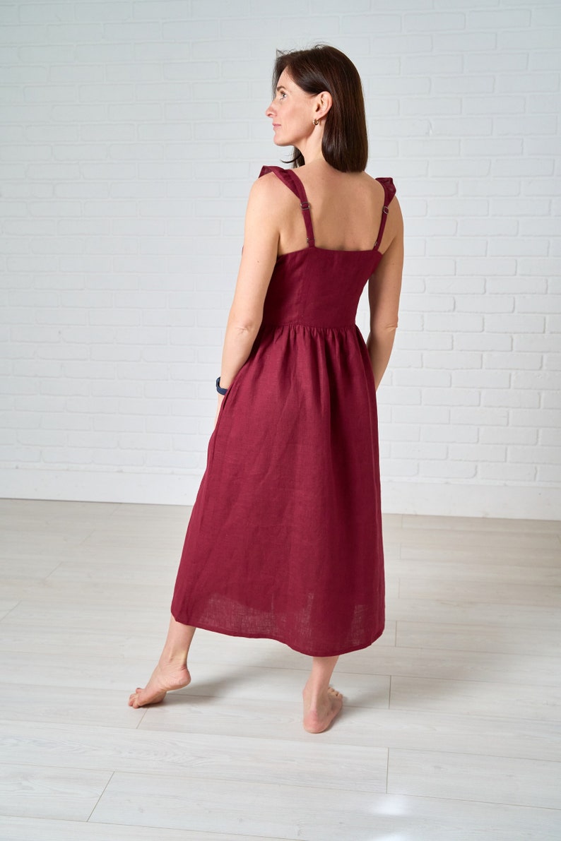 Linen Sundress .Midi vintage inspired dress. Button down straps dress.Size M image 6