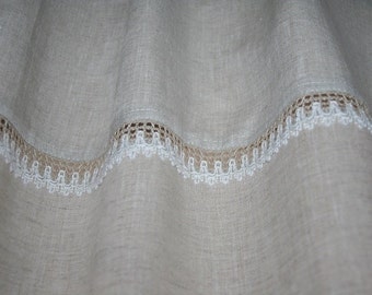 Tab Top Linen Curtains (2 psn) . Linen curtains with natural lace.Natural color curtains. Set of 2 curtains.Semi sheer curtain.