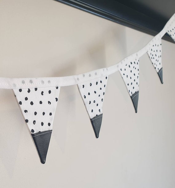 Teddy Dalmation Spot Bunting | Black and White Bunting | Gender Neutral Bunting | Polka Dot Bunting | Black Faux Leather Bunting | Spotty