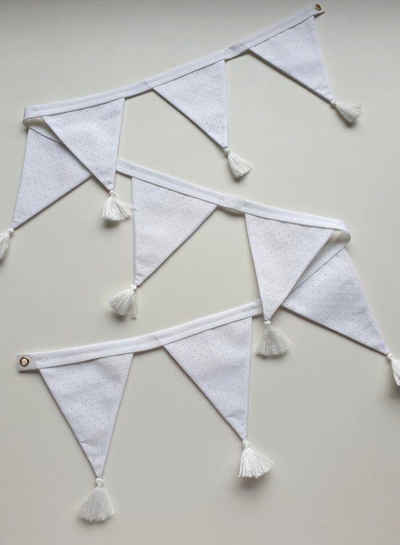 Alexandra White Tassel Bunting | Gender Neutral Design | Bunting for Nursery | Baby Shower Decor | White Bunting | Wedding Bunting