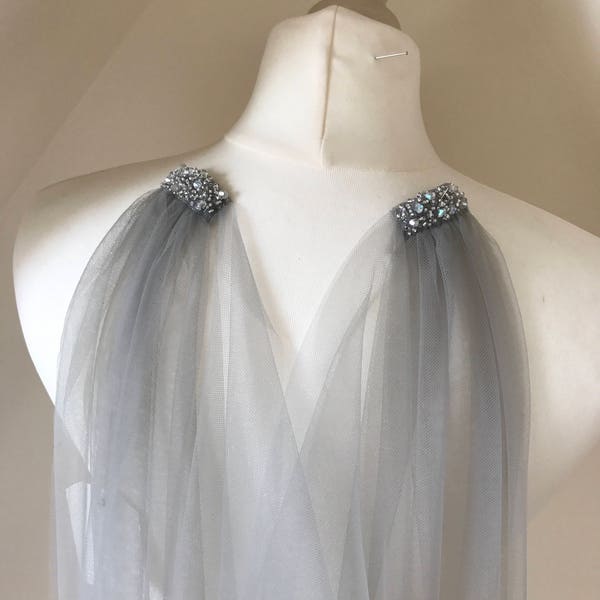 Grey Veil, Grey Wedding Veil, Grey Silky Veil, Silver Veil, Cathedral, Chapel, Fingertip, Ballet - 'BEATRICE'