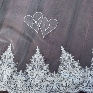 Entwined hearts embroidered veil appliqué, embroidered hearts, embroidered wedding veil, veil embroidery FREE DELIVERY image 8