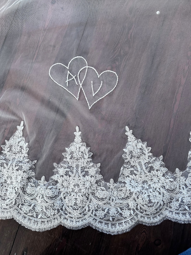 Entwined hearts embroidered veil appliqué, embroidered hearts, embroidered wedding veil, veil embroidery FREE DELIVERY image 8