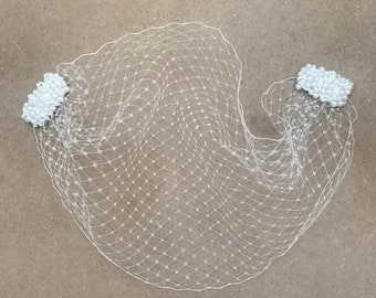 Birdcage veil, Veil, Bridal veil, Vintage veil, Retro veil, Pearl veil, Bandeau birdcage veil - NATHALIE