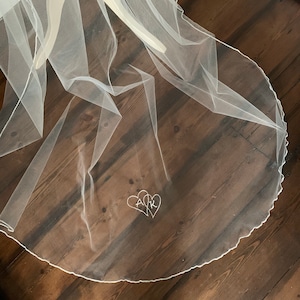 Embroidered veil, Entwined hearts veil, embroidered hearts veil, Initial veil, Heirloom veil