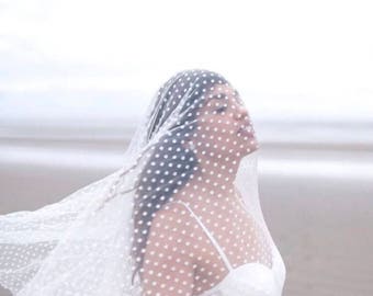 Polka dot veil,  Drop veil cathedral, Drop veil chapel,  Bridal veil, Wedding veil, Veil, Ivory polka dot veil, Blusher veil - "Sydney"