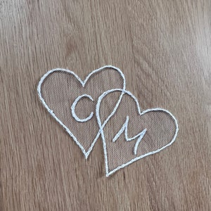 Entwined hearts embroidered veil appliqué, embroidered hearts, embroidered wedding veil, veil embroidery FREE DELIVERY image 3