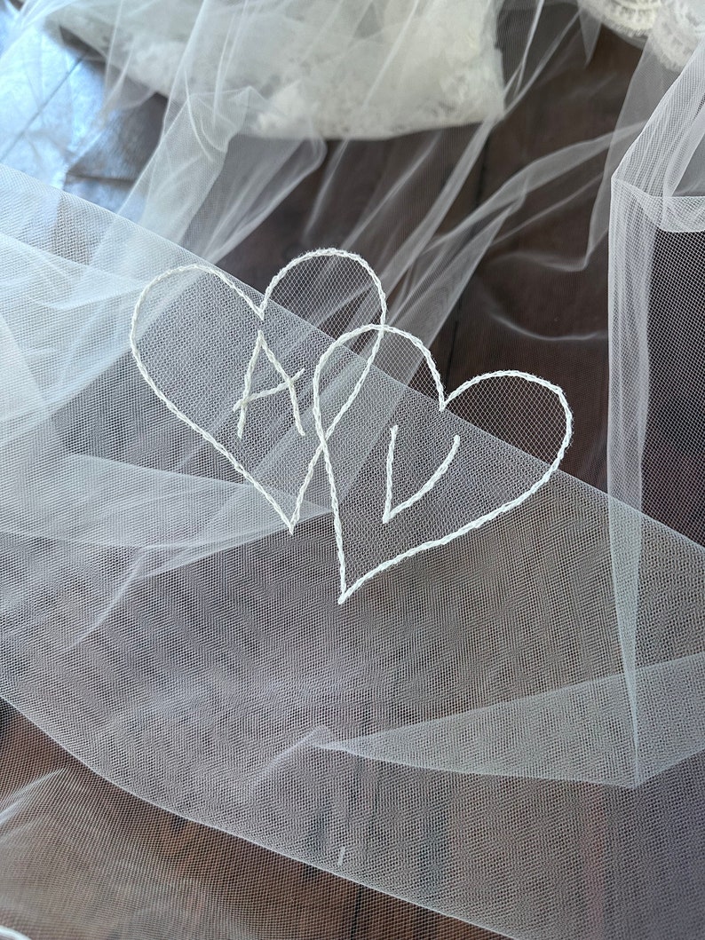 Entwined hearts embroidered veil appliqué, embroidered hearts, embroidered wedding veil, veil embroidery FREE DELIVERY image 6