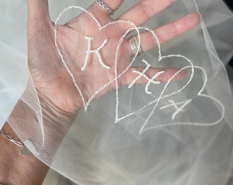 Entwined Hearts Embroidery (embroidery only) ADDITION OF EMBROIDERY, Personalised Veil, Custom Veil, Bespoke Veil, Embroidered Veil