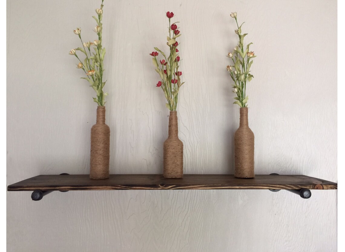 Rustic Wood Shelf With Black Galvanized Pipes Group of 4 Etsy