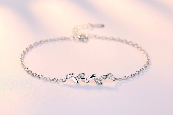 925 Sterling Silver Leaf Bracelet 925 Silver Bracelet Leaf