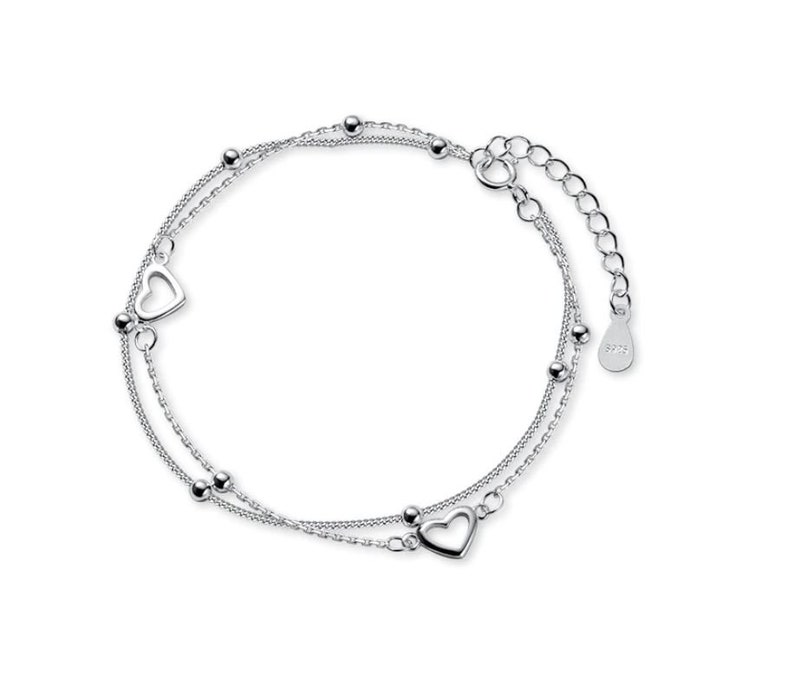 925 Sterling Silver Dainty Heart Chain Bracelet Heart Charm Etsy UK