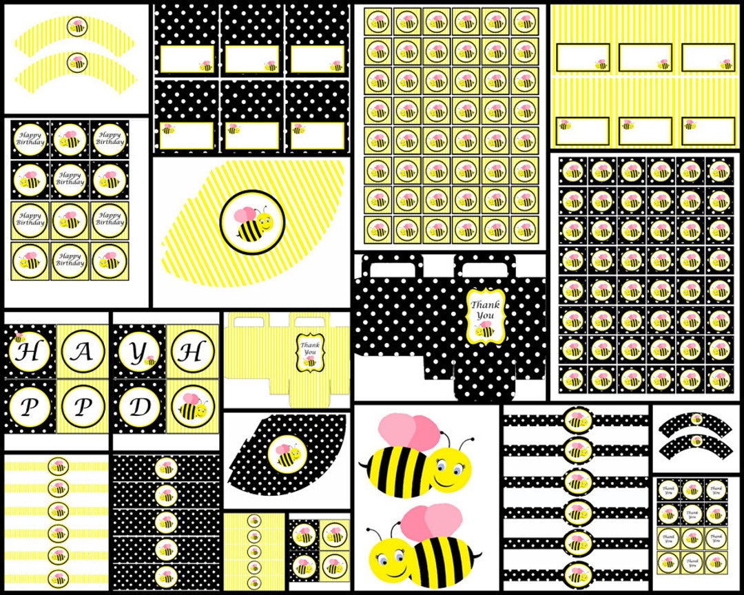 Bumble Bee Theme Black & Yellow - Printable Birthday Decorations - Etsy