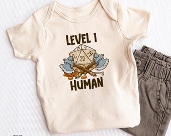 Level 1 Human Baby Onesie® - DnD Baby Bodysuit - RPG Baby Bodysuit - Fantasy Dungeon Master Baby Gift