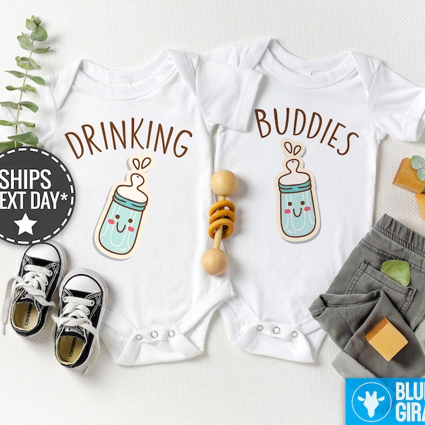 Drinking Buddies Onesie® Tvillingar, Könsneutrala Tvilling-bodyer, Tvillingbabyshower, Nyfödd Baby Present Tvillingar, Rolig Tvillingbabypresent