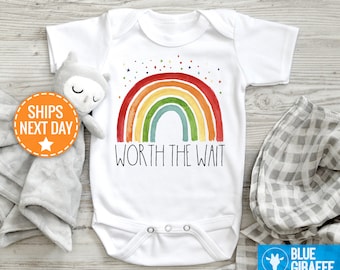 Rainbow Worth The Wait Baby Onesie®, Baby Rainbow Bodysuit, Pregnancy Announcement Onesie, Baby Reveal
