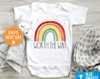 Rainbow Worth The Wait Baby Onesie®, Baby Rainbow Bodysuit, Pregnancy Announcement Onesie, Baby Reveal