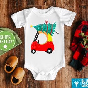 Red Car Christmas Onesie®, Cute Christmas Baby Bodysuit, Christmas Tree Onesie®