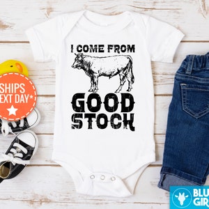 I Come From Good Stock Bodysuit, Baby Boy Retro Natural Onesie®, Farm Baby Onesie, Cow Lover Baby Clothes