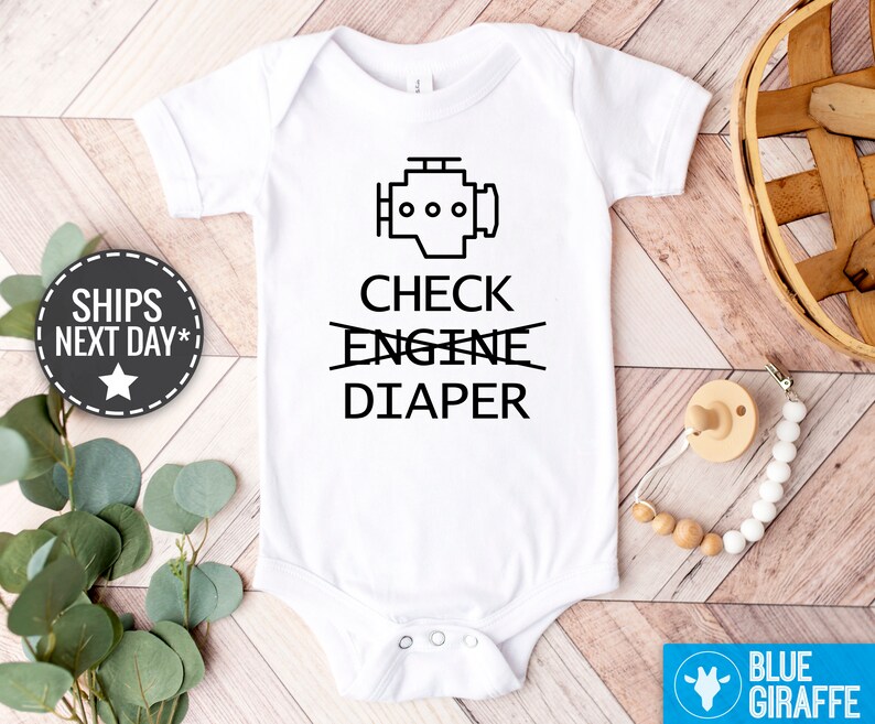 Check Engine Baby Onesie® Funny Poopy Diaper Baby Clothes Etsy