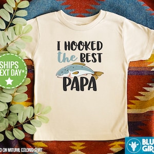 I Hooked the Best Papa Kids Natural Shirt, New Papa Toddler Raglan, New Papa Reveal Gift, Cute Toddler Clothes