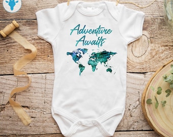 Adventure Awaits Bodysuit, Travel Baby Clothes, Baby Bodysuit, Cute Baby Clothes, Baby Shower Gift, Baby Boy Bodysuit, Baby Girl Clothes