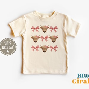 Coquette Bow Cow Toddler Shirt - Cute Girl Cow Kids Tee - Cute Natural Kids Shirt