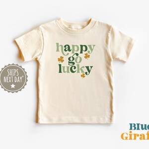 Happy Go LuckyKids Shirt - St Patrick&#39;s Day Toddler Shirt - Retro Natural Kids Tee