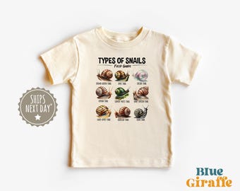 Types Of Snails Toddler Shirt - Snail Lover Kids Tee - Insect Field Guide Kids Tee - Future Entomologist - Boho Natural Kids & Youth Shirts