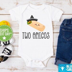 Two Amigos Funny Twin Onesie®s®, Twin Baby Bodysuits, Cute Baby Shower Gift for Twins, Best Friends Twins image 4