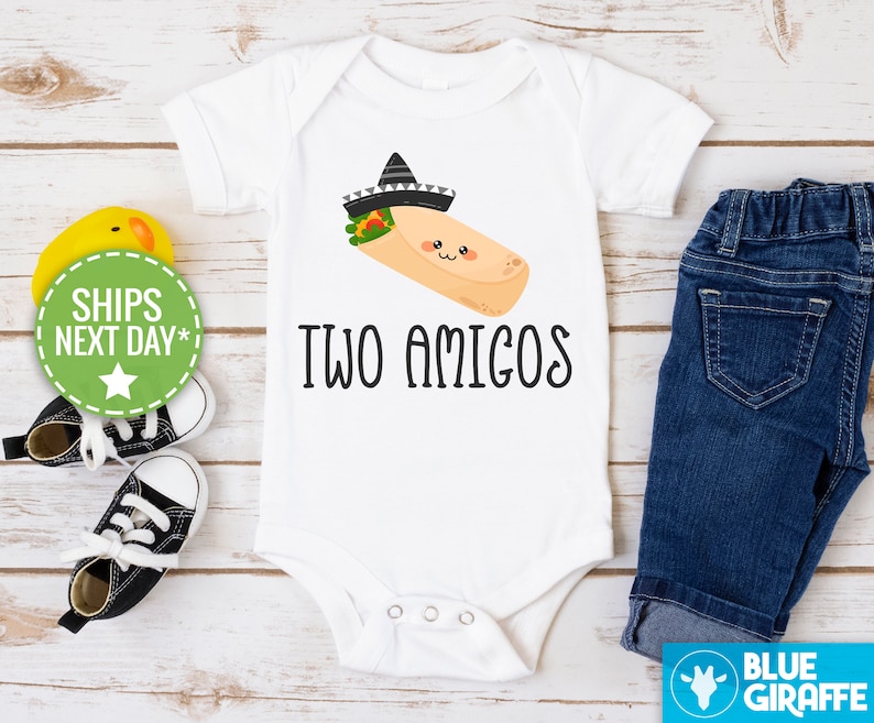 Two Amigos Funny Twin Onesie®s®, Twin Baby Bodysuits, Cute Baby Shower Gift for Twins, Best Friends Twins image 4