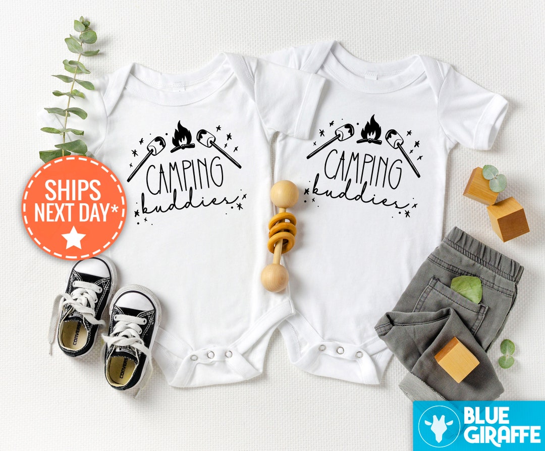 Twin Camping Onesies®, Cute S'mores Twin Bodysuits, Outdoorsy Twin