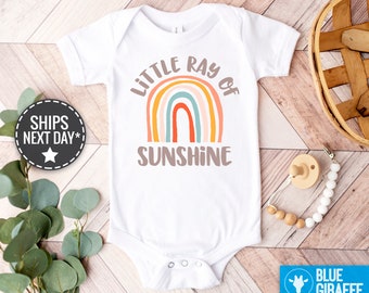 Rainbow Little Ray Of Sunshine Kids Shirt, Cute Positive Vibes Toddler Tee, Retro Rainbow Baseball Tee