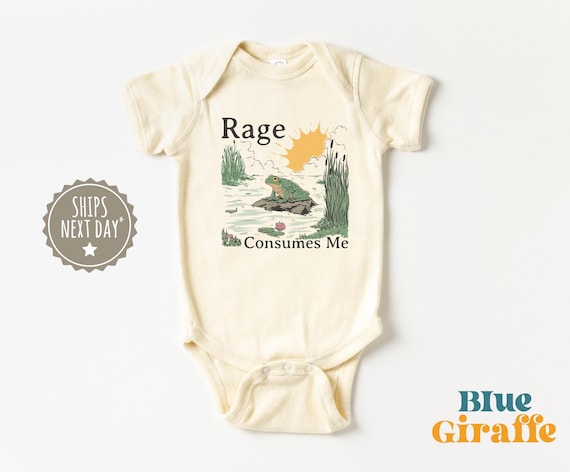 Rage Consumes Me Frog Onesie® - Funny Baby Onesie® - Funny Retro Bodysuit - Natural Baby Onesie®