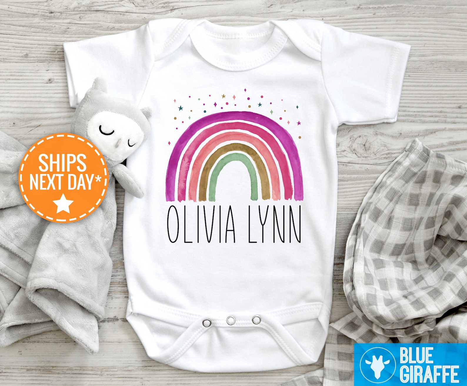 Personalized Rainbow Baby Girl Name Onesie® Girl Custom Etsy