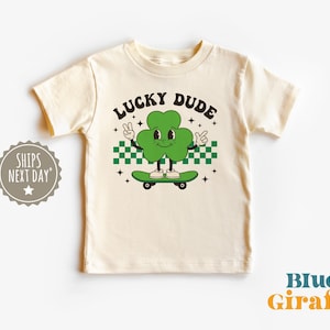 Retro Lucky Dude Toddler Shirt - Vintage St Patrick&#39;s Day Kids Tee - Shamrock Vintage Natural Kids Shirt
