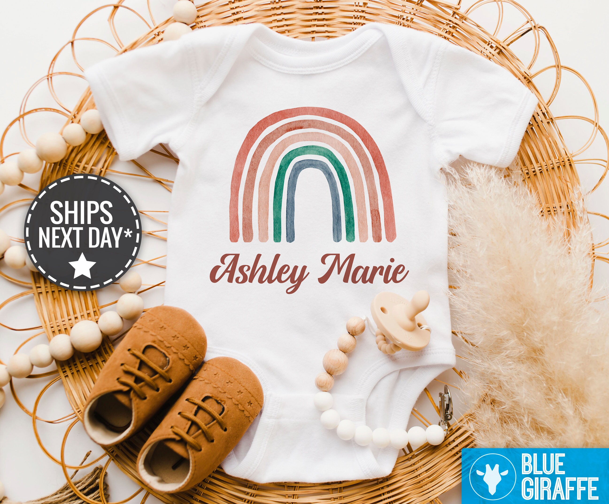 Personalized Name Rainbow Onesie®, Custom Onesie® Neutral, Modern Rainbow Onesie®, Earth Colored Baby Name Onesie®