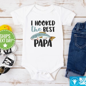 I Hooked the Best Papa Onesie®, New Papa Baby Bodysuit, New Papa Reveal Gift, Cute Baby Clothes