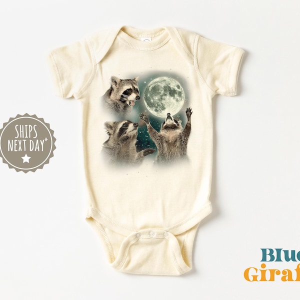 Raccoon Moon Baby Onesie® - Vintage Raccoon Baby Clothes - Funny Meme Baby Bodysuit - Cute Raccoon Natural Baby Onesie®