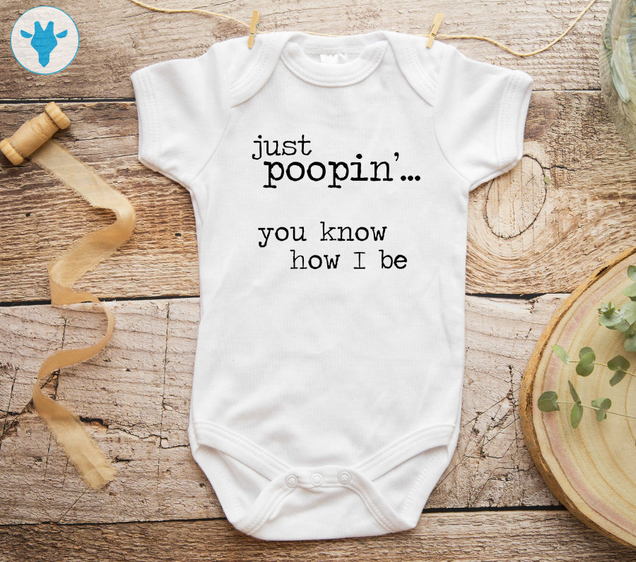 IDzn Just Poopin' Baby Bodysuit - Funny Newborn Romper With Snap Closure, 100% Cotton Unisex Jumpsuit