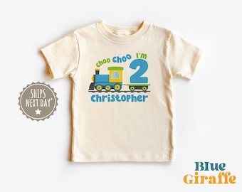 Personalized Choo Choo I'm 2 Kids Shirt - Custom Train Name Toddler Shirt - Second Birthday - Boy Toddler Youth Kids Clothing