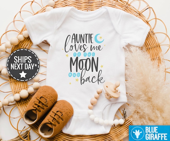 My Auntie Love Me To The Moon and Back Bodysuit Baby Vest Cute Boys Girls Gift 