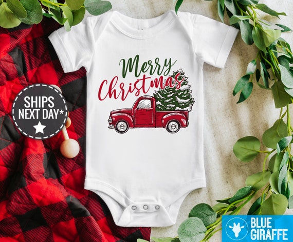 Merry Christmas Truck Onesie®, Red Truck Christmas Shirt