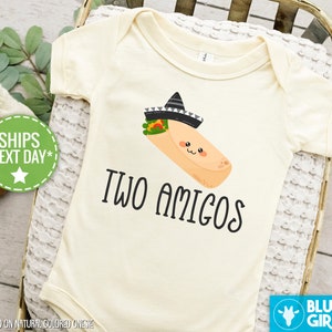 Two Amigos Funny Twin Onesie®s®, Twin Baby Bodysuits, Cute Baby Shower Gift for Twins, Best Friends Twins image 2