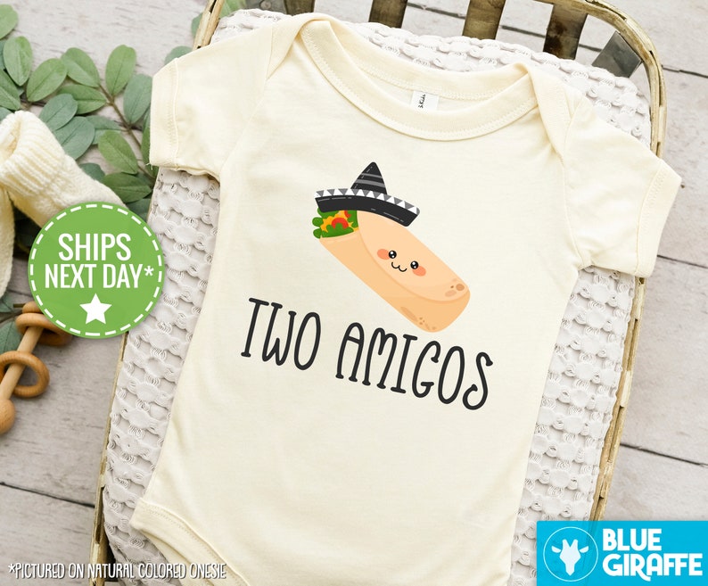 Two Amigos Funny Twin Onesie®s®, Twin Baby Bodysuits, Cute Baby Shower Gift for Twins, Best Friends Twins image 2