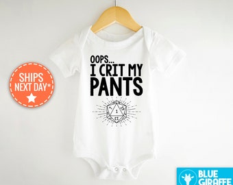 D20 Baby One Piece, Dungeons and Dragons Onesie®, Crit My Pants Body, Dnd Baby Body, Juego de roles, Geeky Gift baby