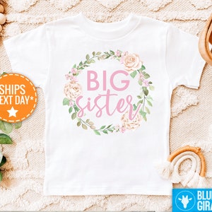 Big Sister Floral Wreath Shirt, Big Sister Raglan®, Sister Baby Clothes, Big Sister Bodysuit, Roses Baby Toddler Shirt