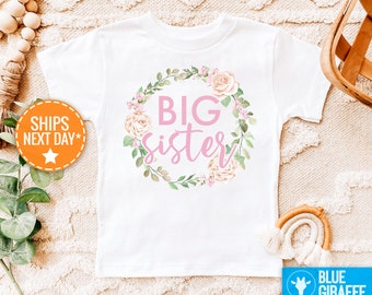 Big Sister Floral Wreath Shirt, Big Sister Raglan®, Sister Baby Clothes, Big Sister Bodysuit, Roses Baby Toddler Shirt