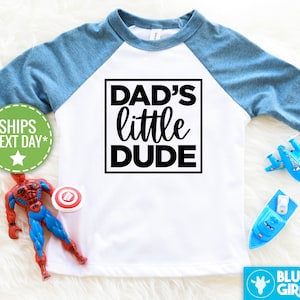 Dad’s Little Dude Kids Denim Raglan, Cute Father’s Day Toddler Shirt, New Dad Kids Shirt