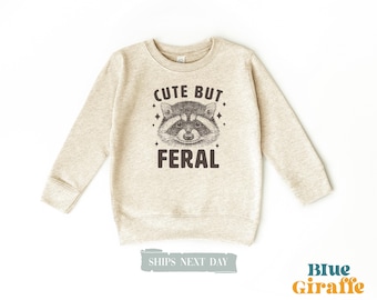 Vintage Cute But Feral Toddler Sweatshirt - Meme Funny Raccoon Pullover - Raccoon Crewneck Sweatshirt - Vintage Onesie